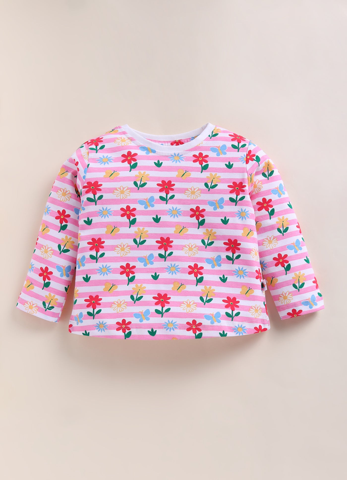 White & Pink Girls Full Sleeves Cotton T-Shirt & Pyjama Set