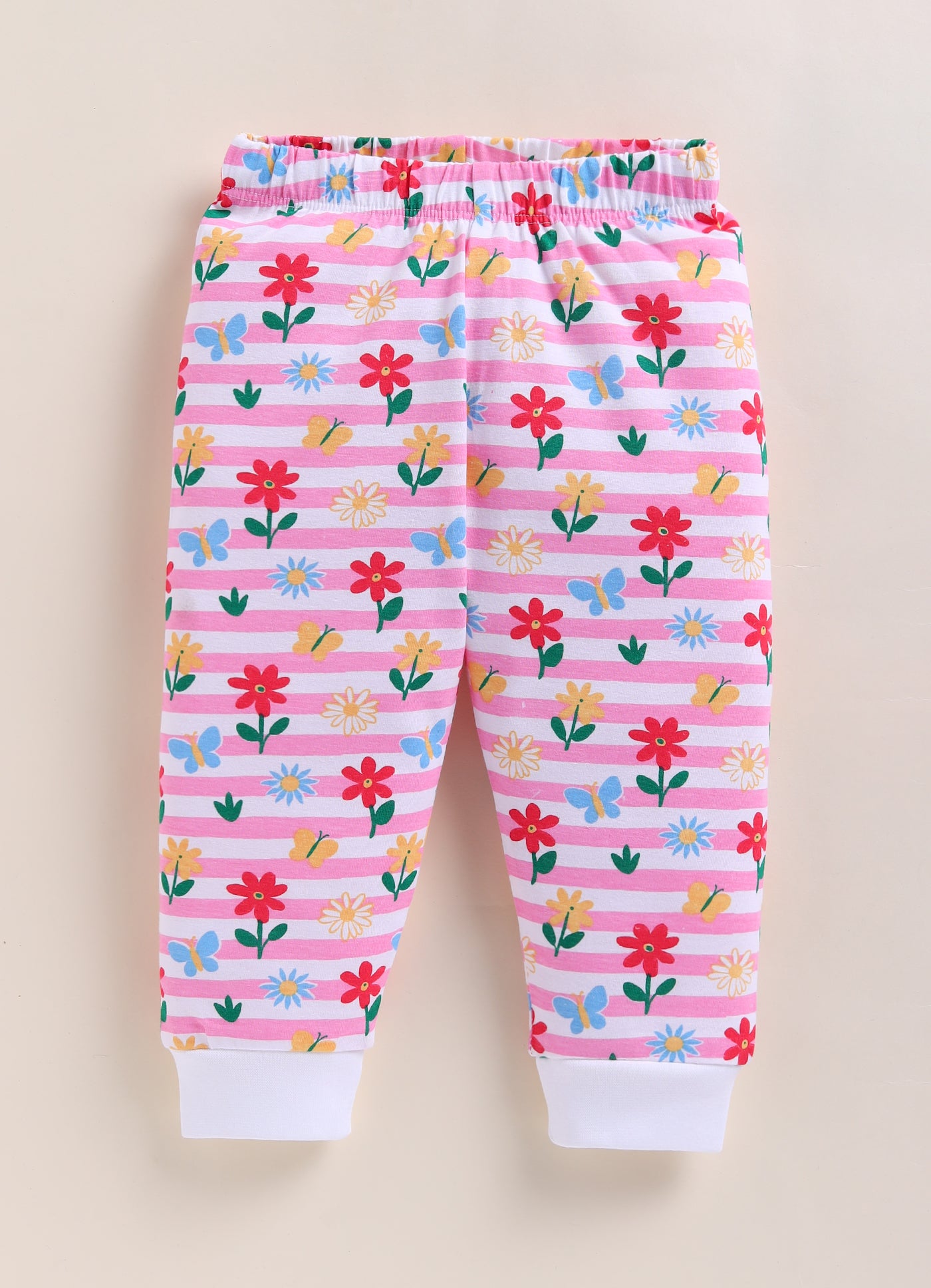 White & Pink Girls Full Sleeves Cotton T-Shirt & Pyjama Set