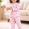 White & Pink Girls Full Sleeves Cotton T-Shirt & Pyjama Set