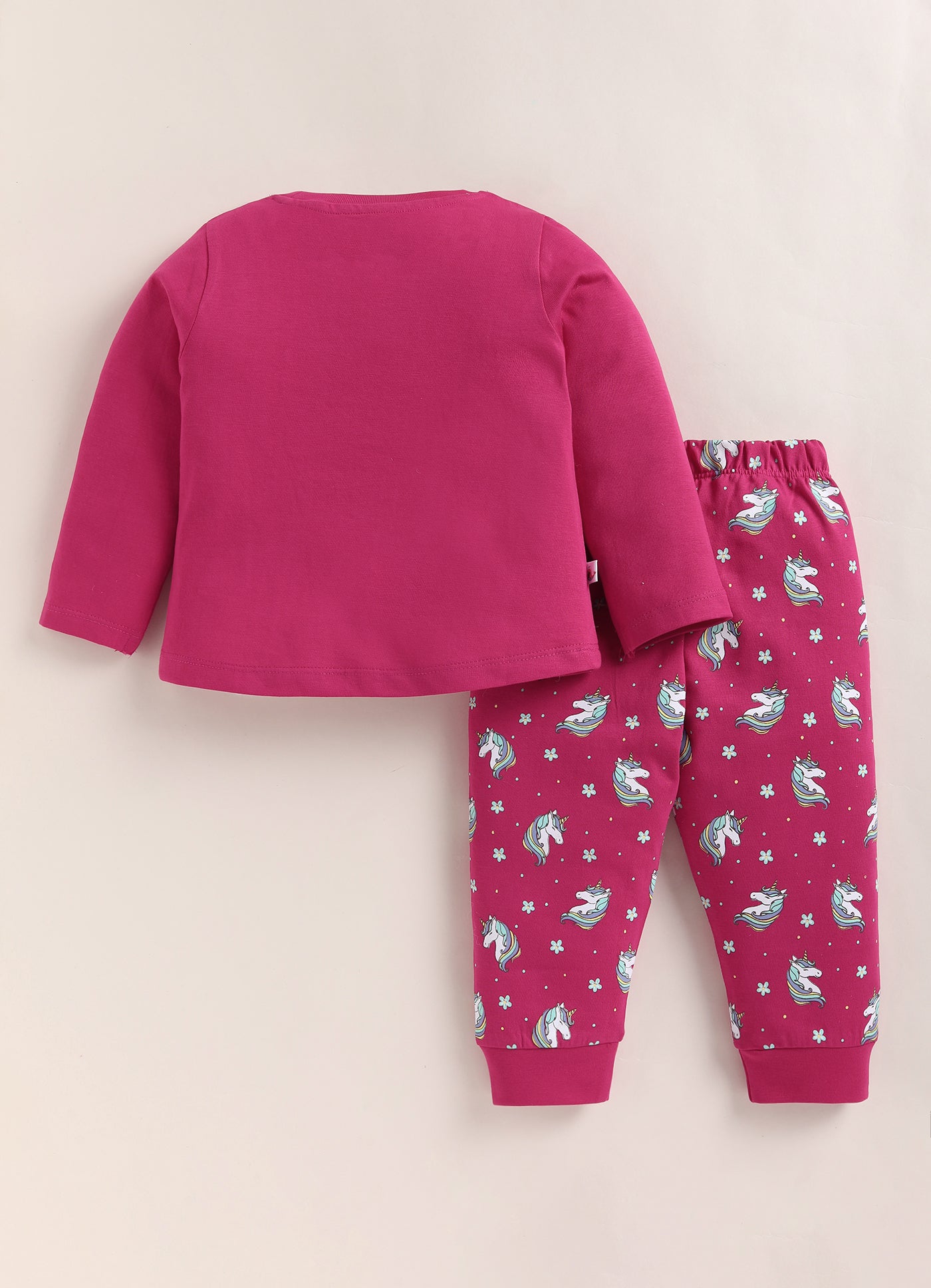 Pink Girls Full Sleeves Cotton T-Shirt & Pyjama Set