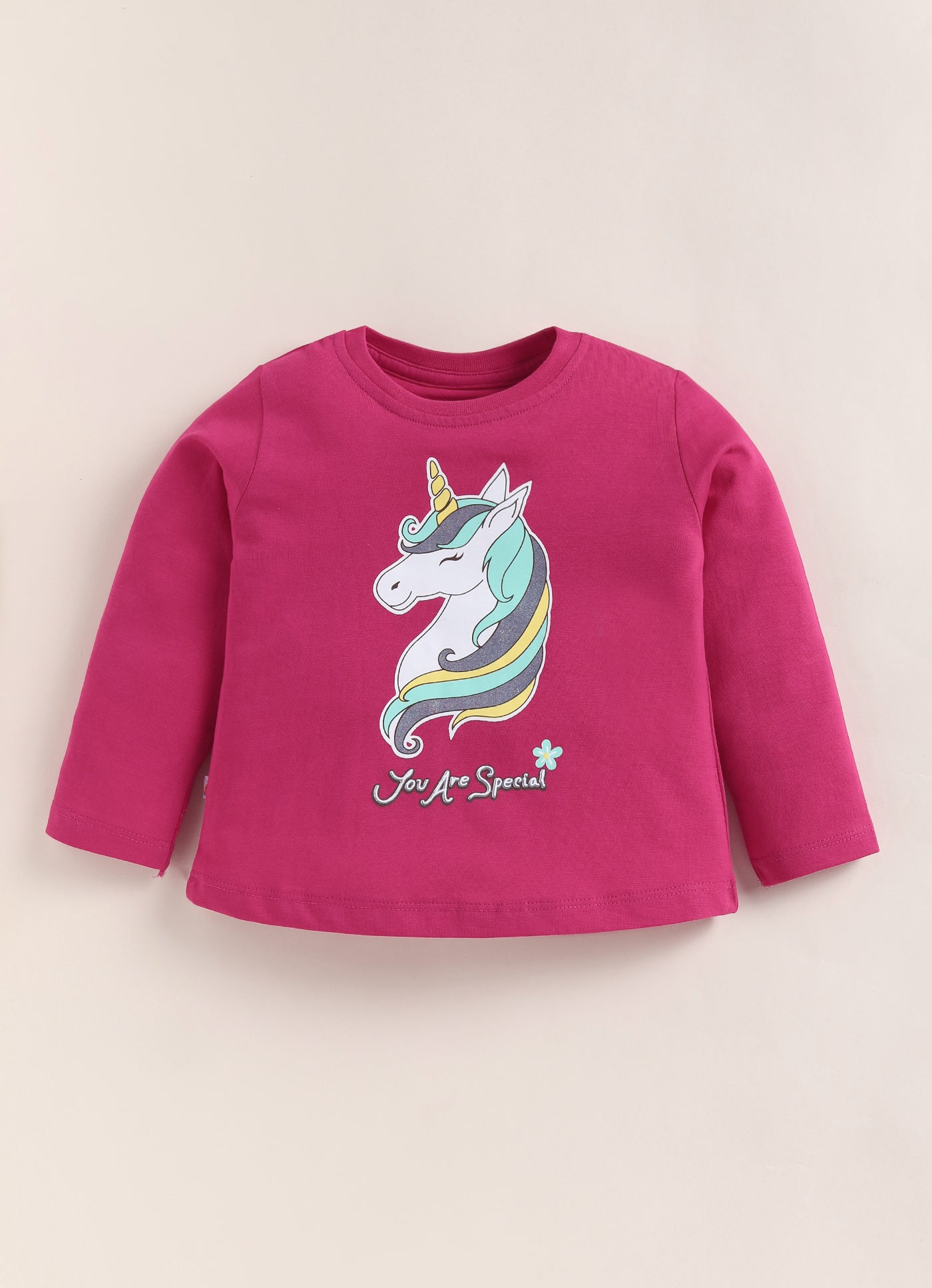Pink Girls Full Sleeves Cotton T-Shirt & Pyjama Set