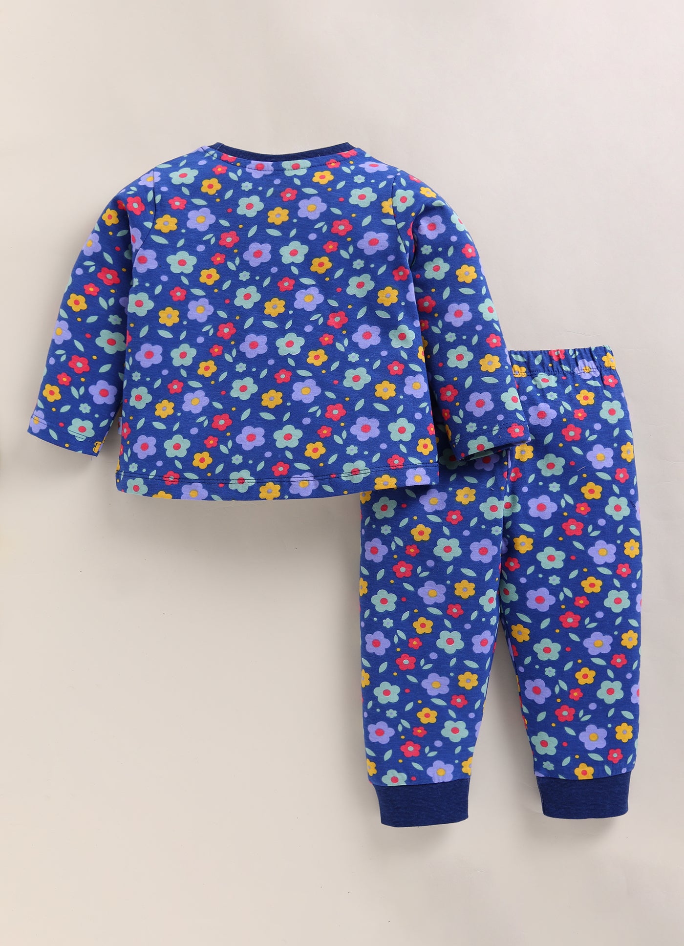 Navy Girls Full Sleeves Cotton T-Shirt & Pyjama Set