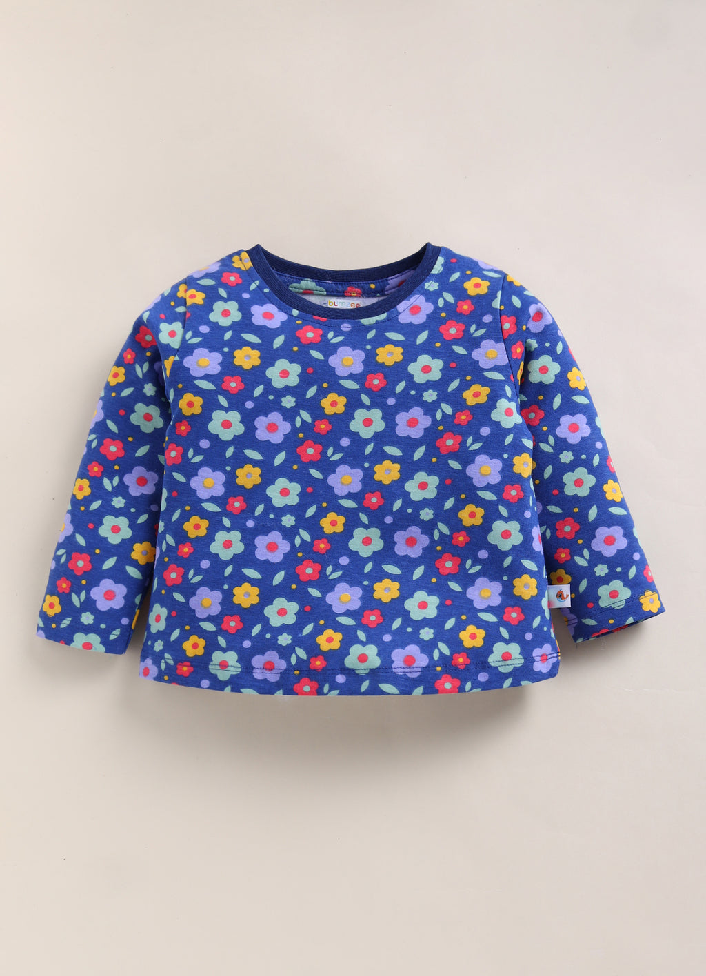 Bumzee Navy Floral Print T-Shirt & Pyjama Set, Full Sleeves, 100% Cotton