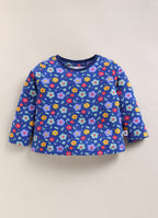 Bumzee Navy Floral Print T-Shirt & Pyjama Set, Full Sleeves, 100% Cotton