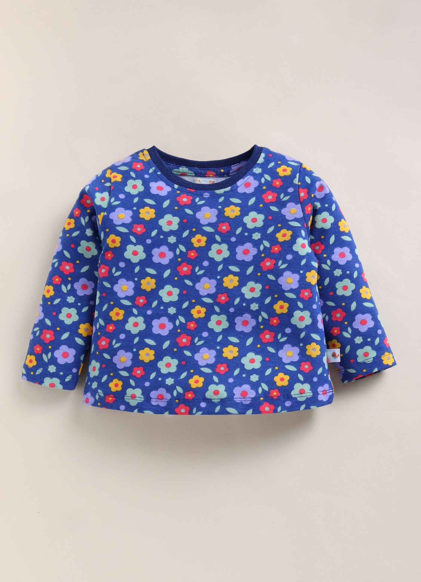 Navy Girls Full Sleeves Cotton T-Shirt & Pyjama Set