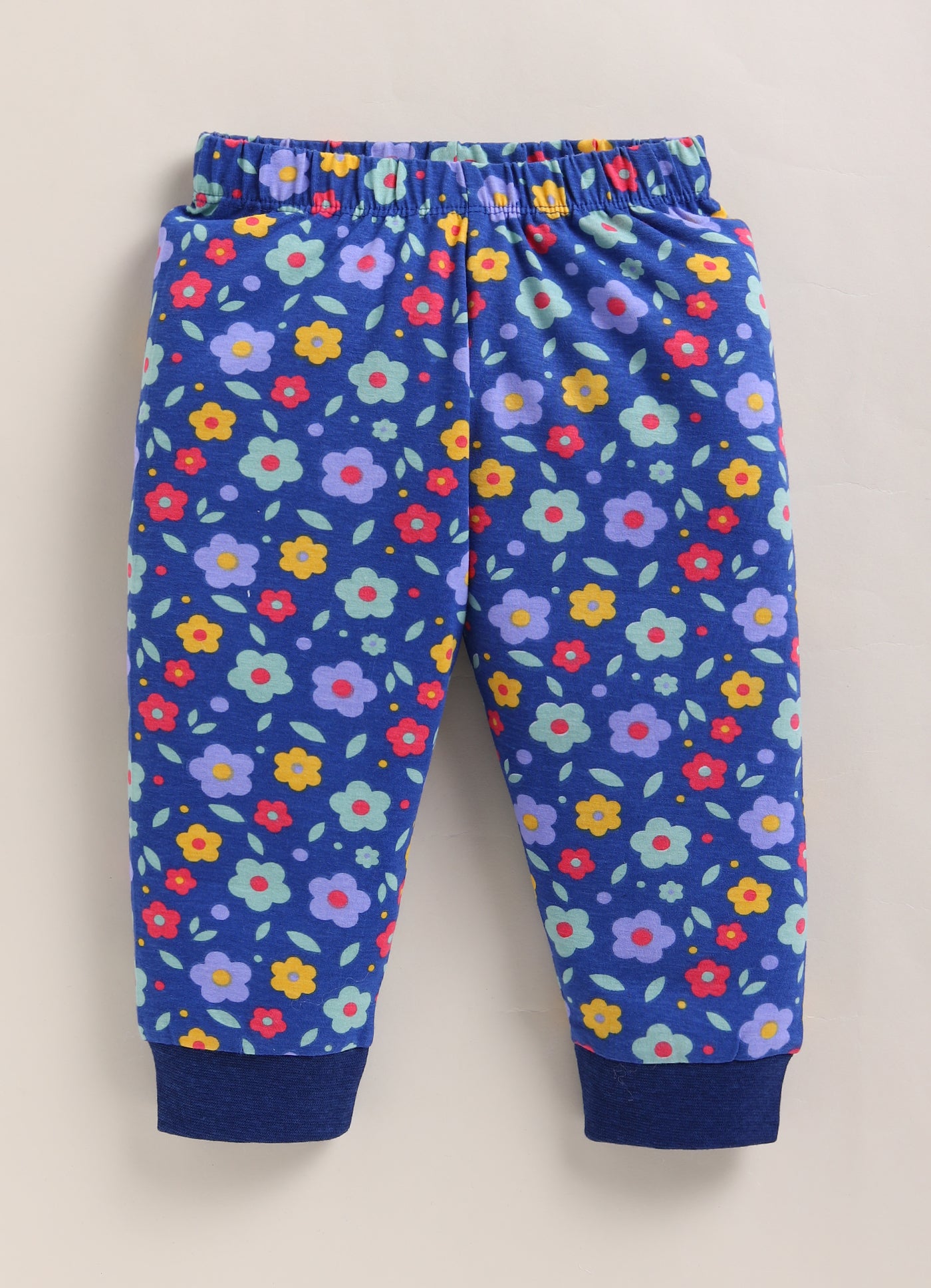 Navy Girls Full Sleeves Cotton T-Shirt & Pyjama Set