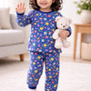 Navy Girls Full Sleeves Cotton T-Shirt & Pyjama Set