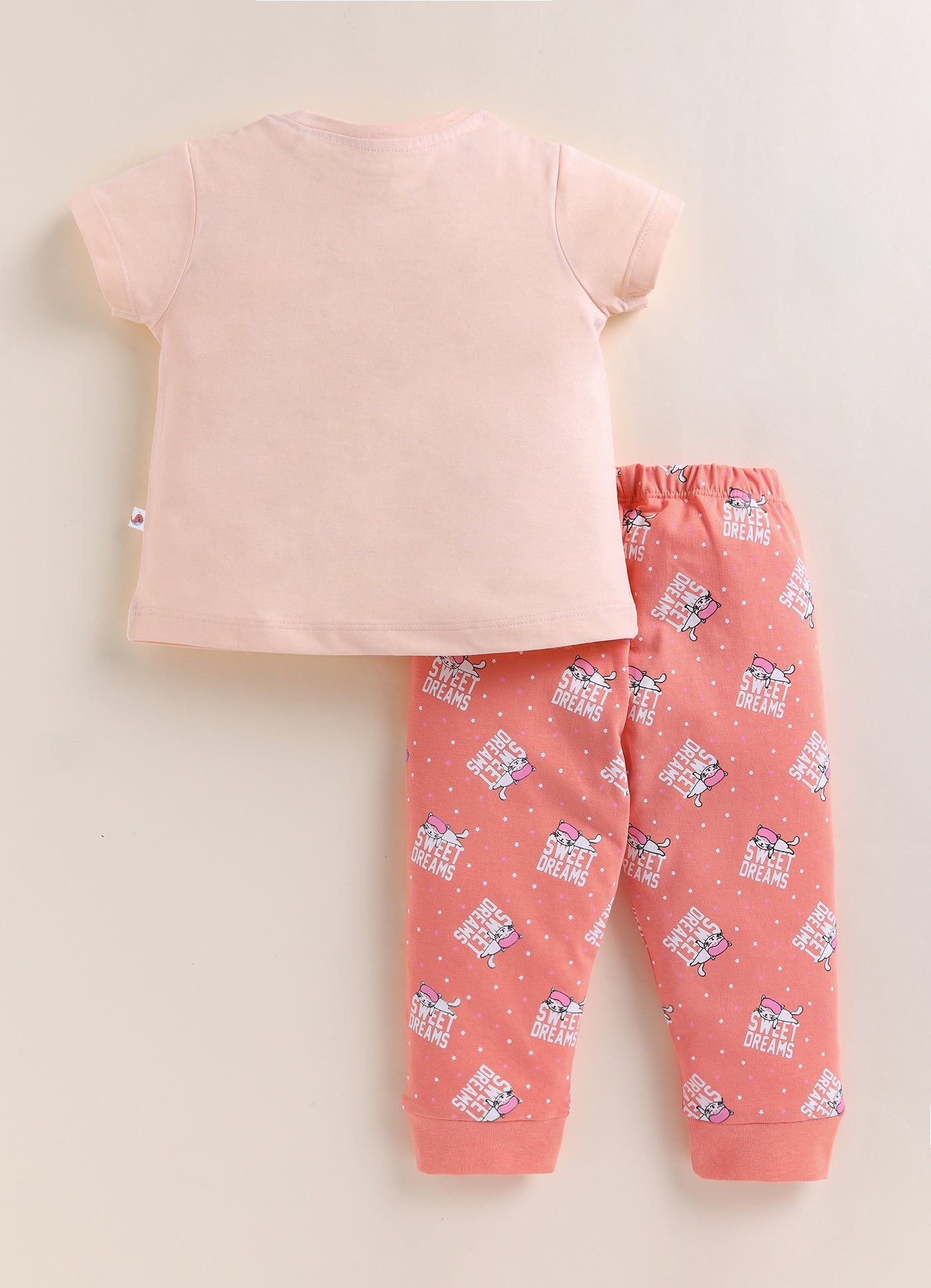 Peach & Orange Girls Half Sleeves Cotton T-Shirt & Pyjama Set