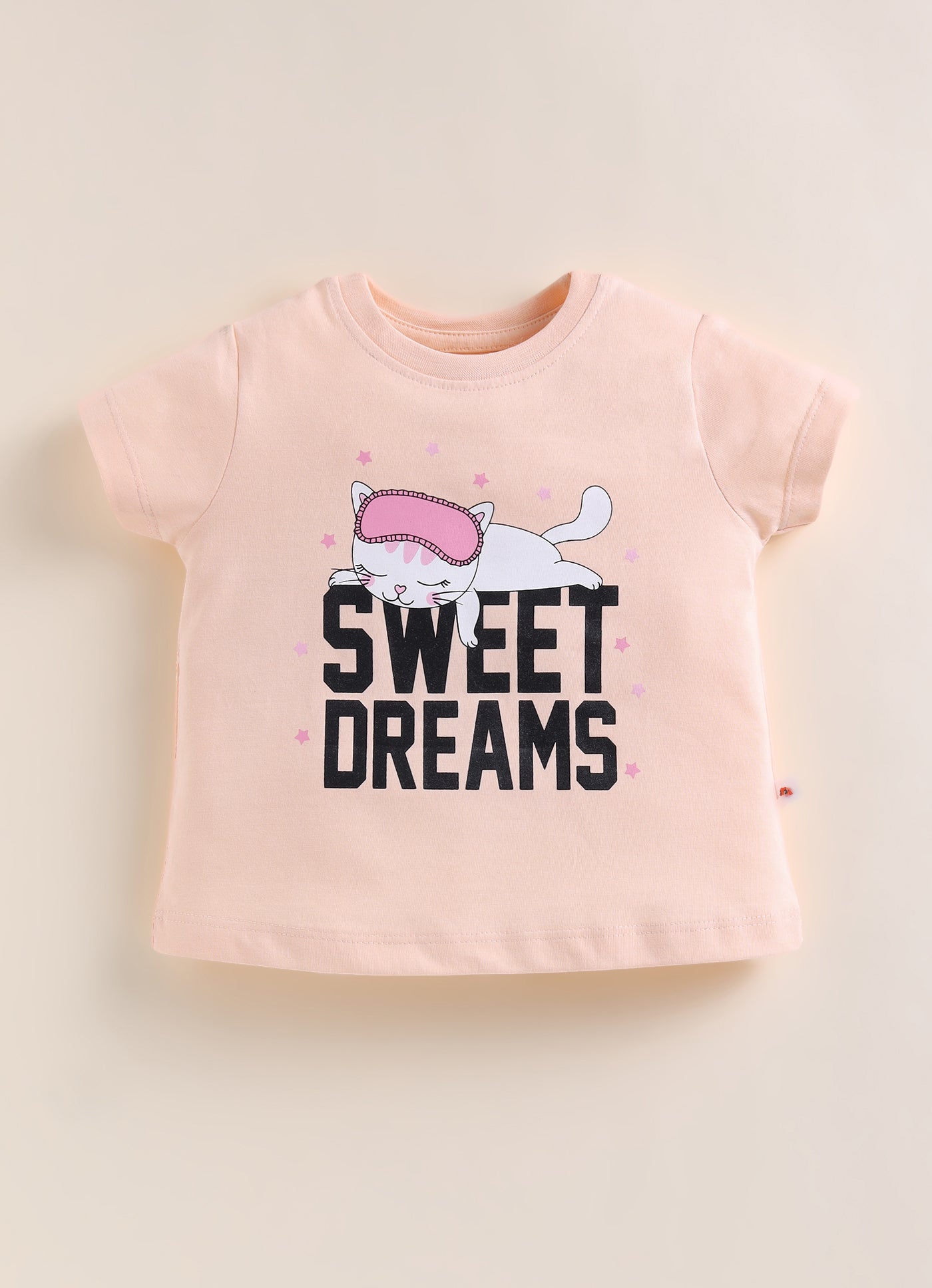 Peach & Orange Girls Half Sleeves Cotton T-Shirt & Pyjama Set