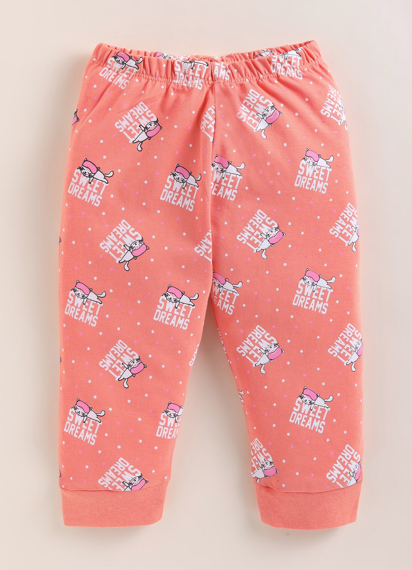Peach & Orange Girls Half Sleeves Cotton T-Shirt & Pyjama Set
