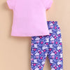 Pink & Navy Girls Half Sleeves Cotton T-Shirt & Pyjama Set