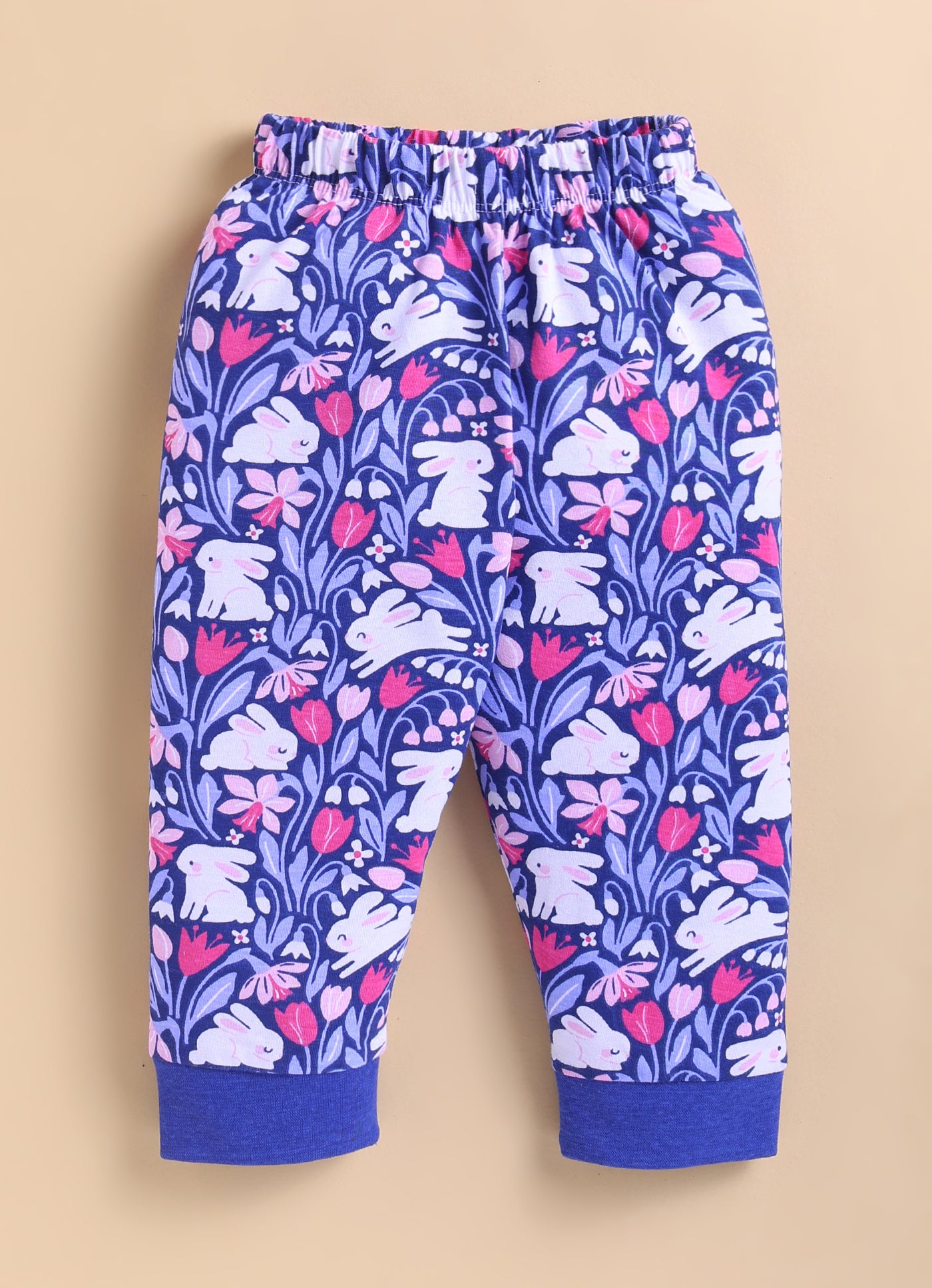 Pink & Navy Girls Half Sleeves Cotton T-Shirt & Pyjama Set