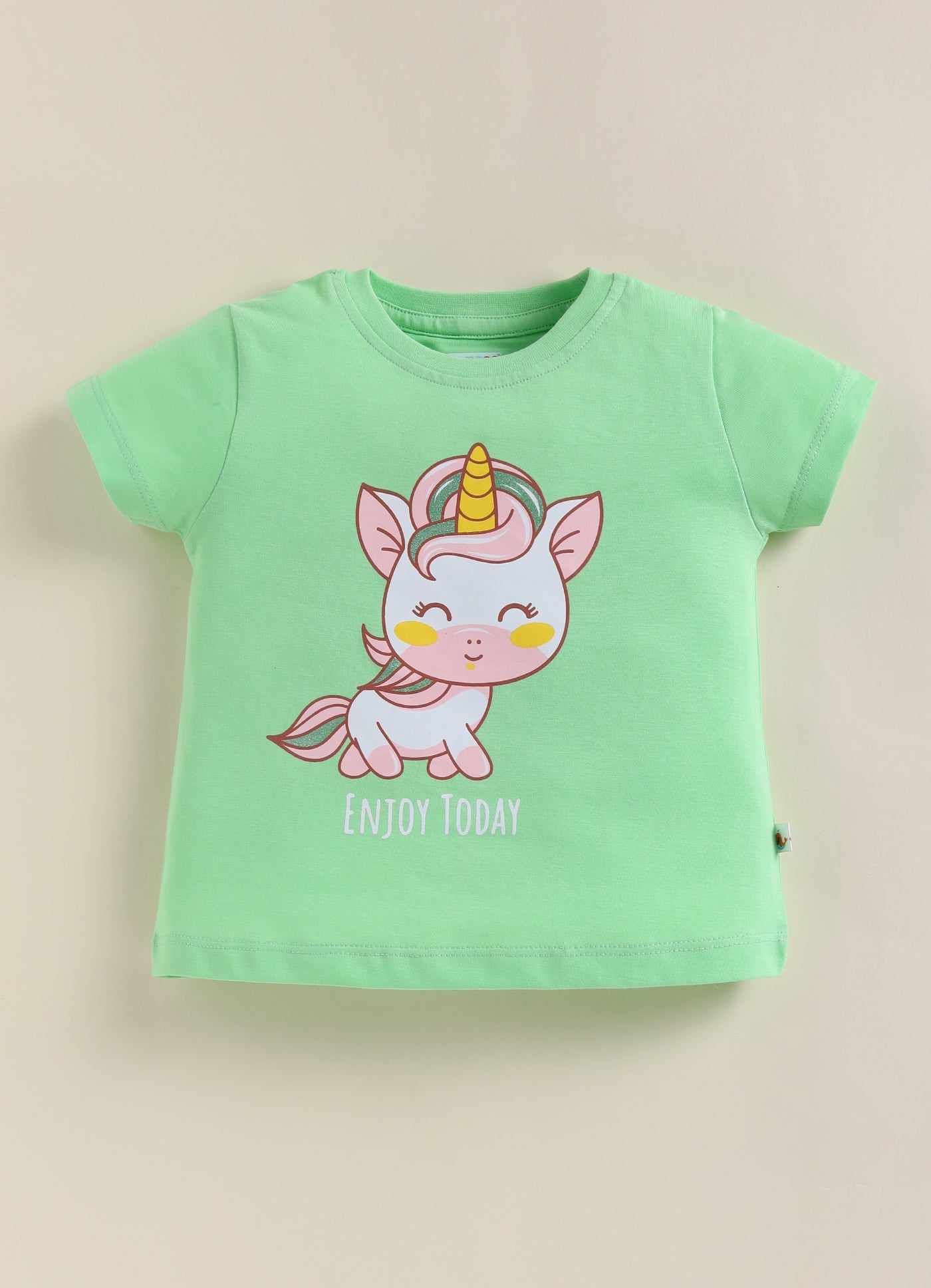 Green Girls Half Sleeves Cotton T-Shirt & Pyjama Set
