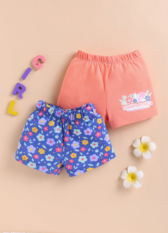BUMZEE Orange & Navy Girls Shorts Pack of 2