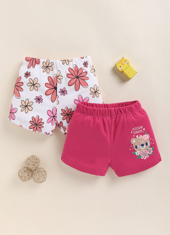 BUMZEE Pink & White Girls Shorts Pack of 2