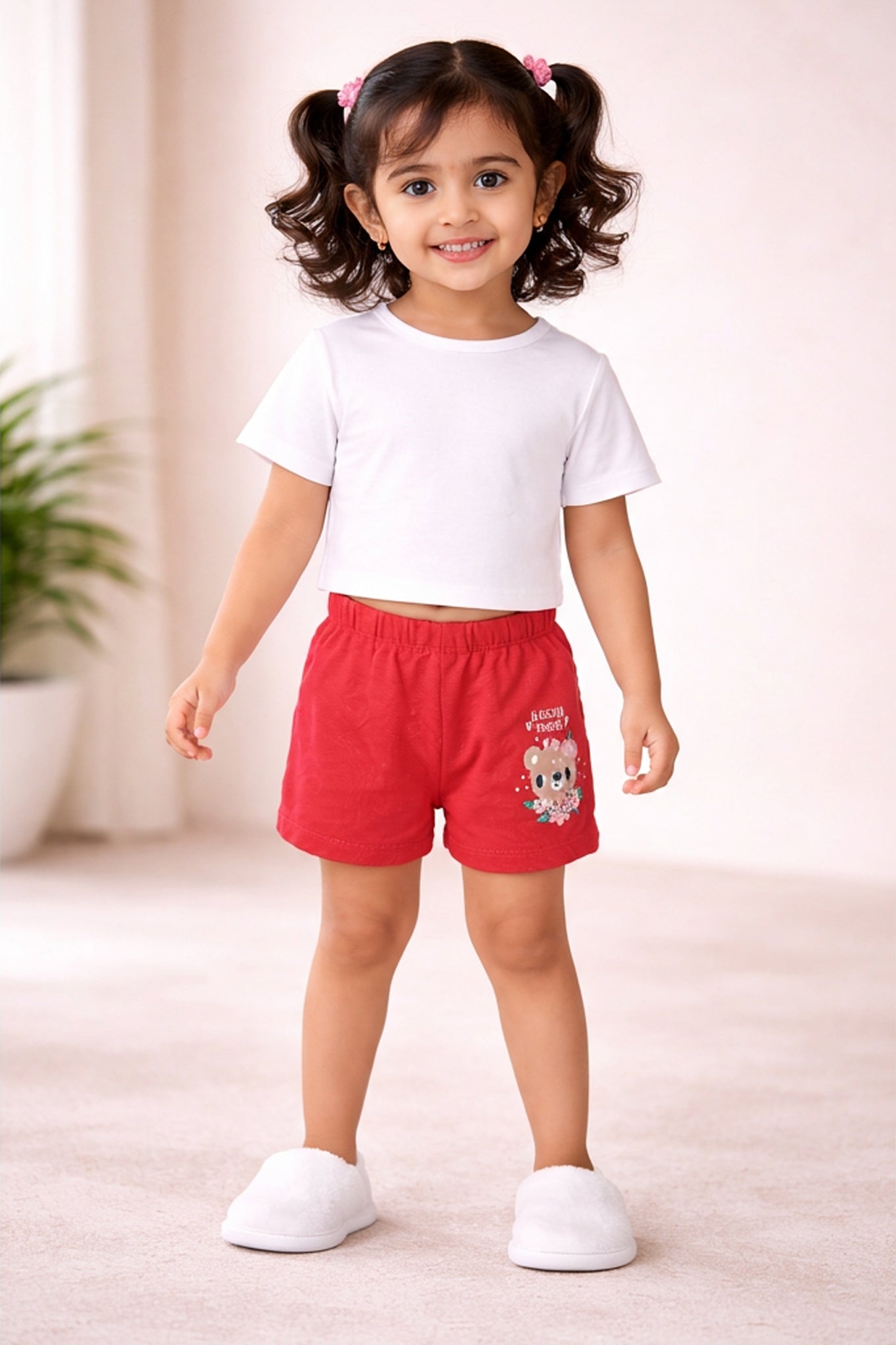 BUMZEE Pink & White Girls Shorts Pack of 2