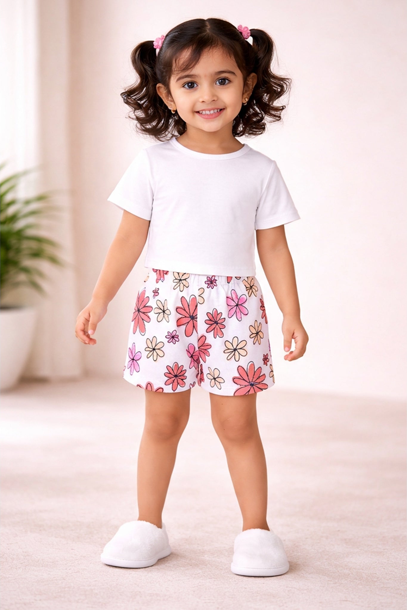 BUMZEE Pink & White Girls Shorts Pack of 2