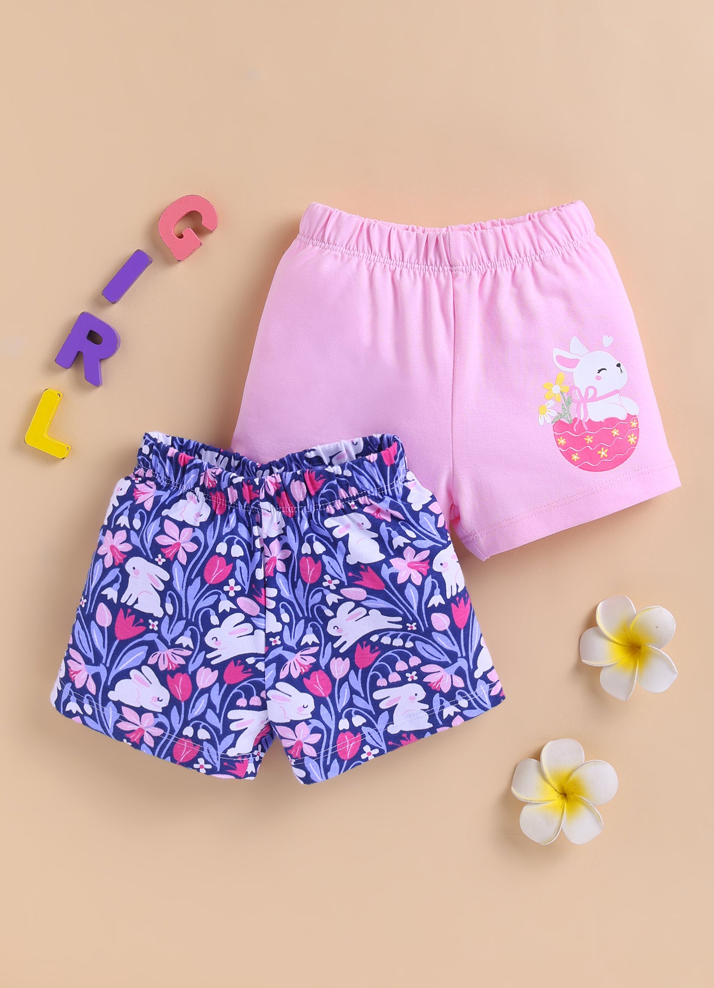 BUMZEE Pink & Navy Girls Shorts Pack of 2