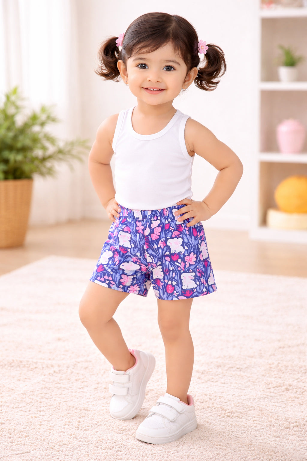 BUMZEE Pink & Navy Girls Shorts Pack of 2