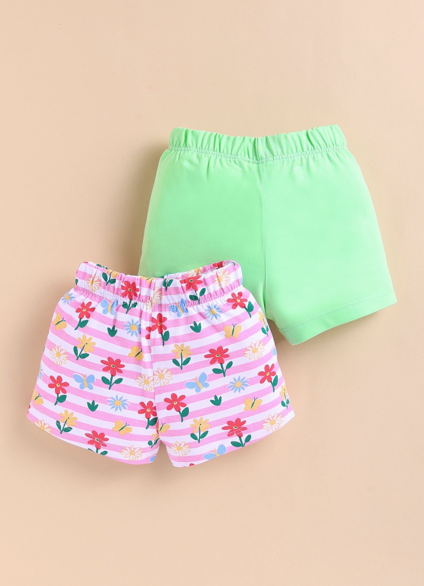 BUMZEE Green & Pink Girls Shorts Pack of 2