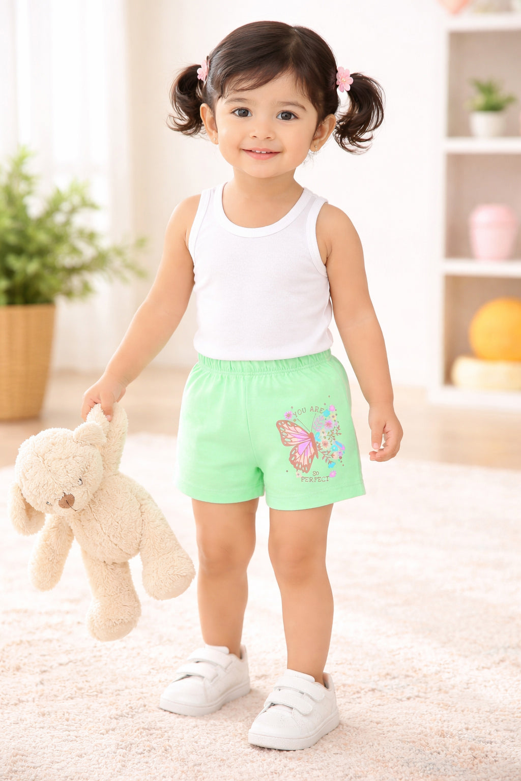 BUMZEE Green & Pink Girls Shorts Pack of 2