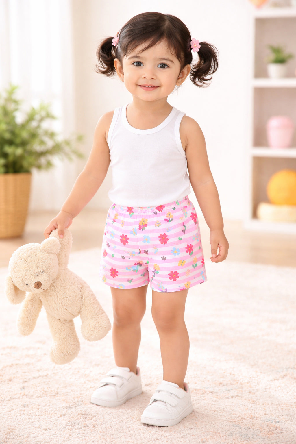 BUMZEE Green & Pink Girls Shorts Pack of 2