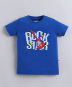 Blue & Navy Graphic Print T-Shirt & Short Set, Half Sleeves