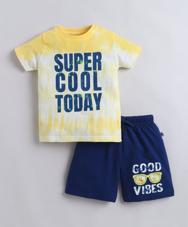 Boys 100% Cotton Graphic T-Shirt & Short Set - Yellow & Navy