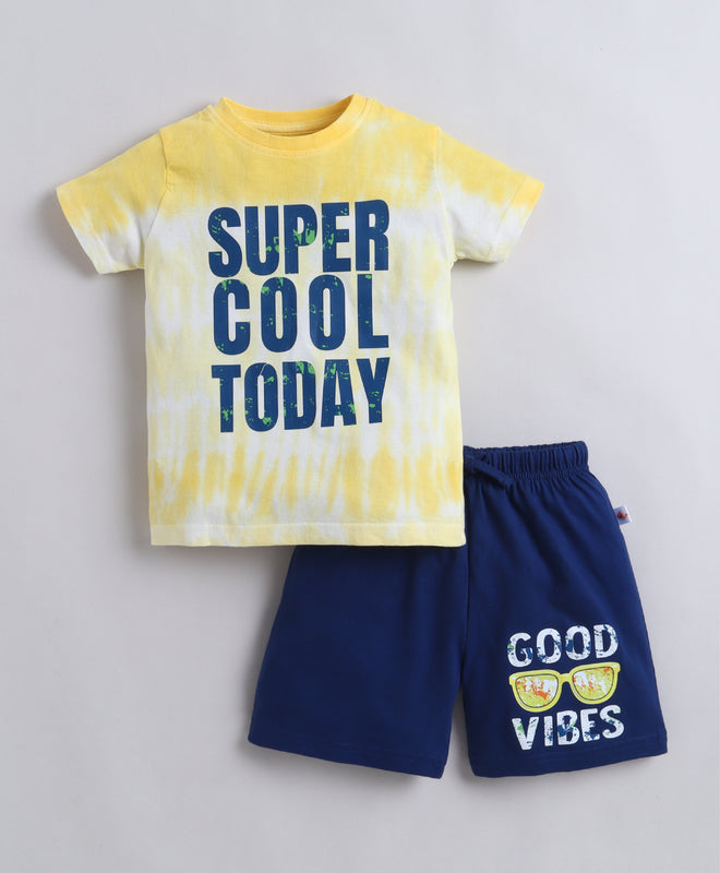 BUMZEE Yellow & Navy Boys Half Sleeves T-Shirt & Short Set
