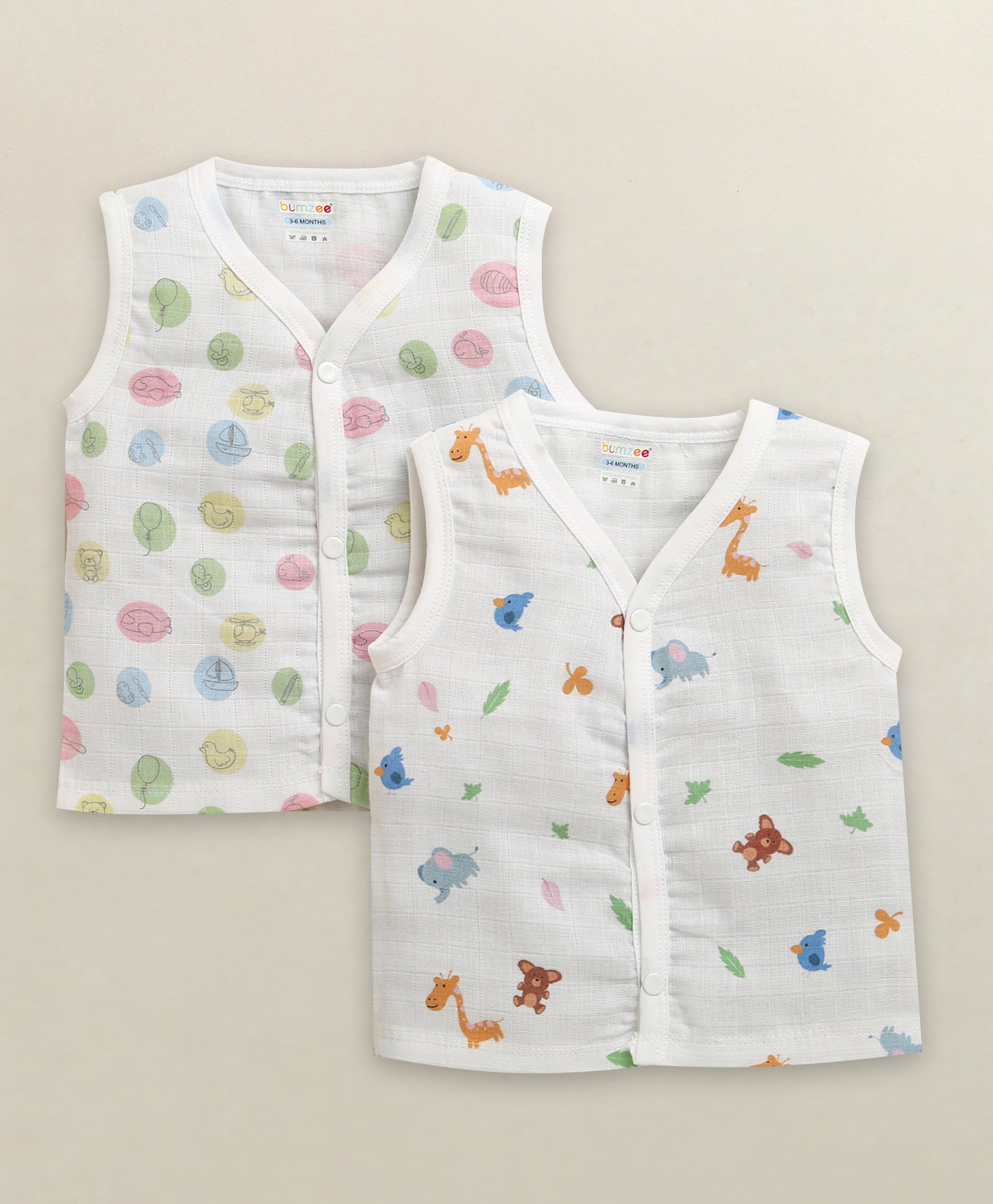 Boys Sleeveless Pure Cotton Muslin Jabla White Pack of 2