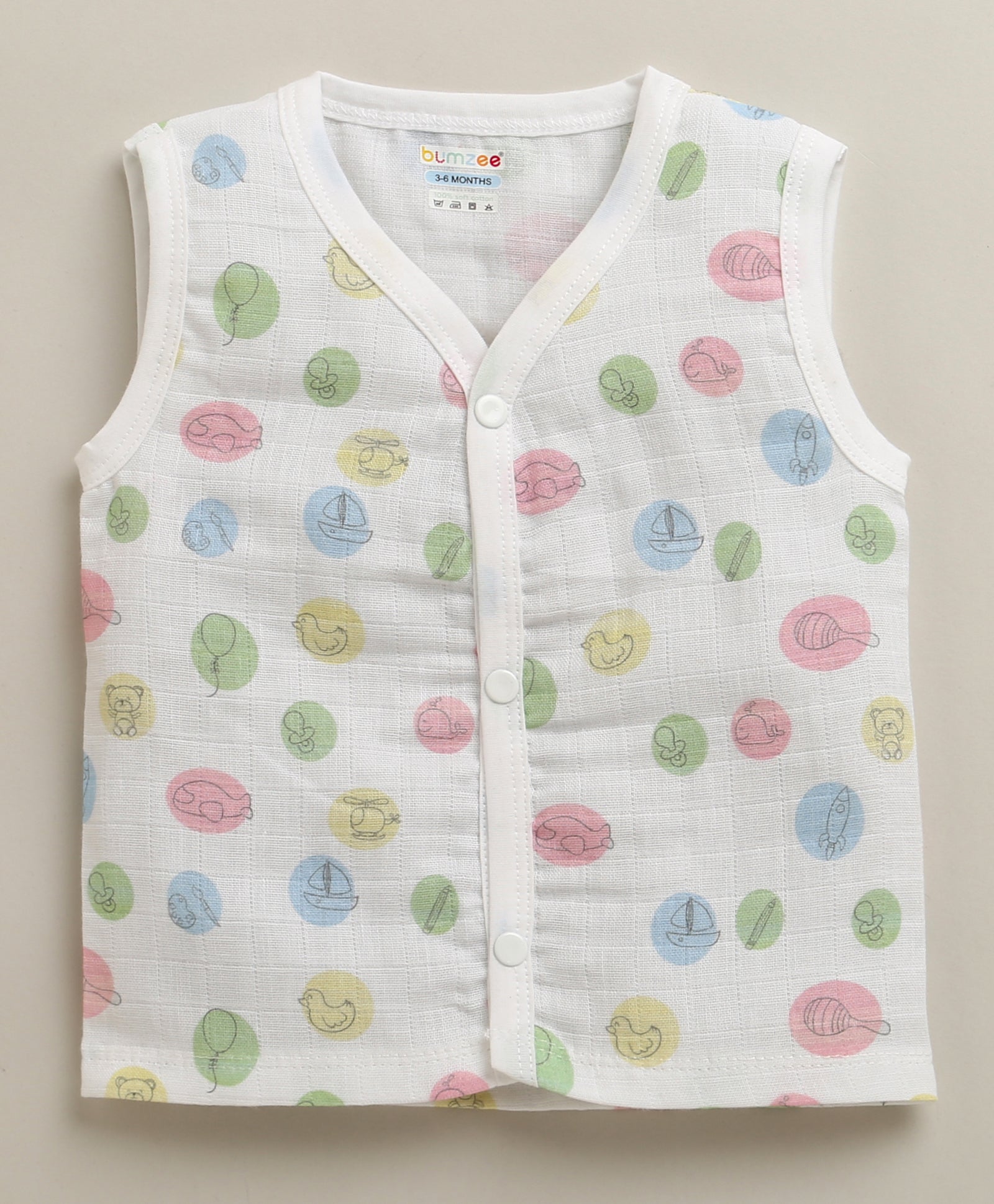 Boys Sleeveless Pure Cotton Muslin Jabla White Pack of 2