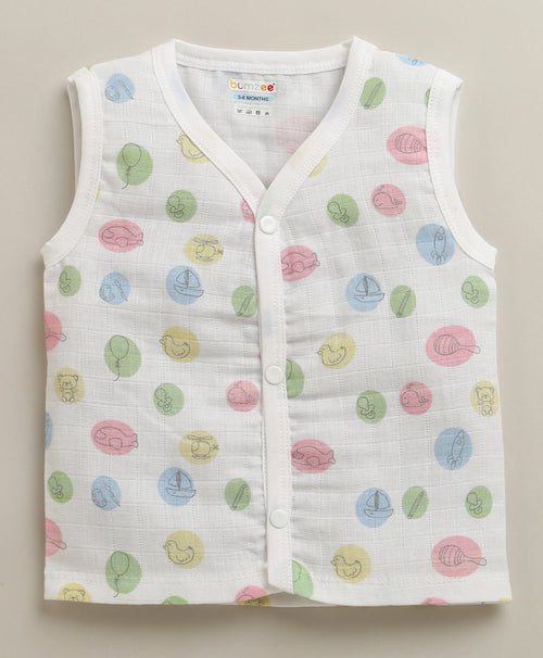 Boys Sleeveless Pure Cotton Muslin Jabla White Pack of 2