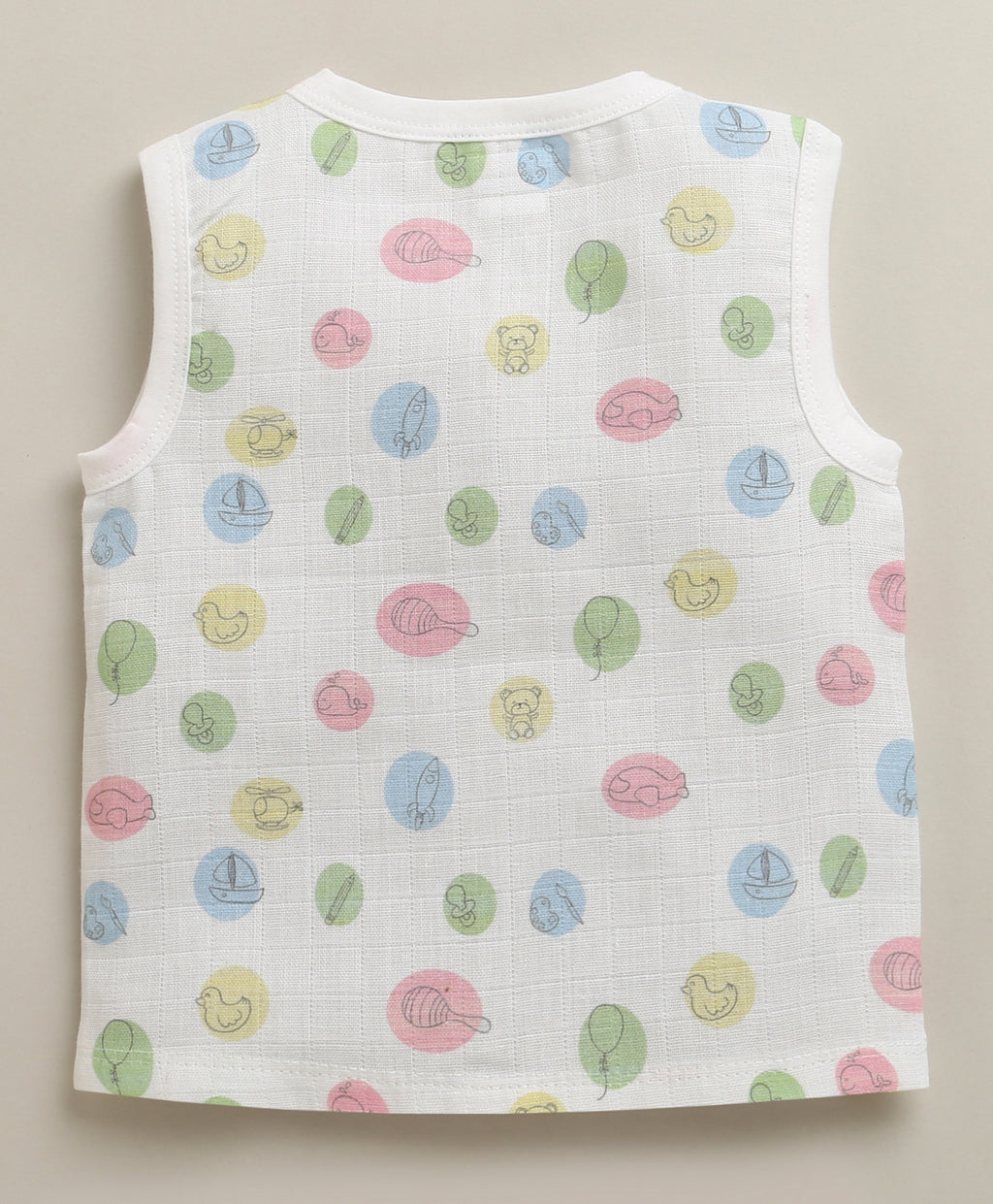 Bumzee White Animal Print Muslin Jabla, Pack of 2, Sleeveless, Cotton Muslin (Style Peb11615)