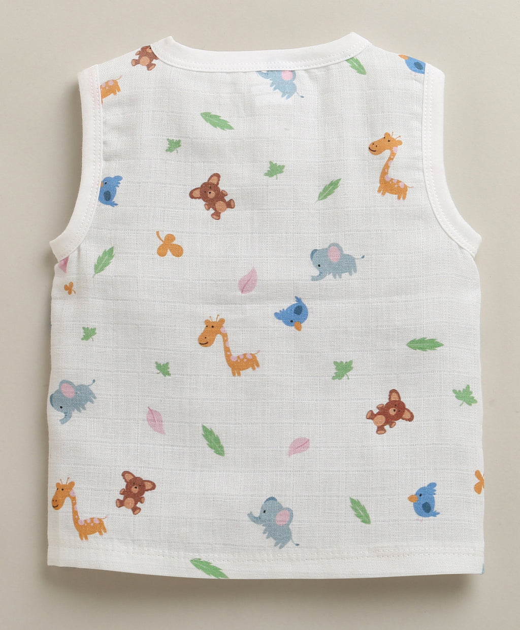 Bumzee White Animal Print Muslin Jabla, Pack of 2, Sleeveless, Cotton Muslin (Style Peb11615)