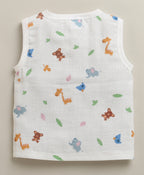 Bumzee White Animal Print Muslin Jabla, Pack of 2, Sleeveless, Cotton Muslin (Style Peb11615)