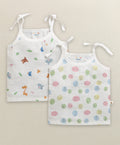 Bumzee White Animal Print Muslin Jabla, Pack of 2, Sleeveless, Cotton Muslin (Style Peb11616)
