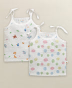 Bumzee White Animal Print Muslin Jabla, Pack of 2, Sleeveless, Cotton Muslin (Style Peb11616)