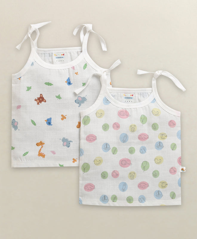 Boys Sleeveless Pure Cotton Muslin Knot Jabla White Pack of 2