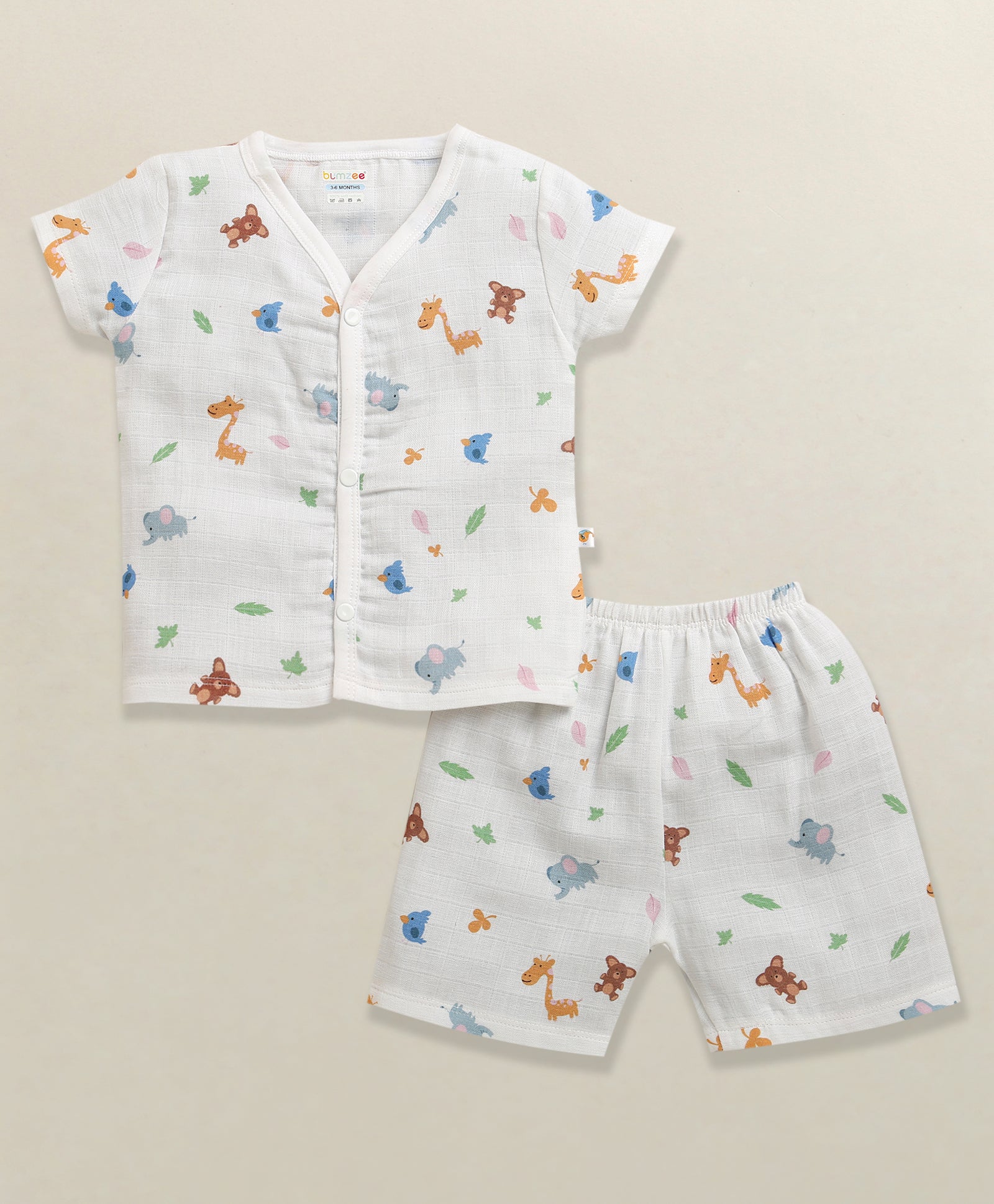 White Baby Boys Half Sleeves Pure Cotton Muslin Jabla & Short Set