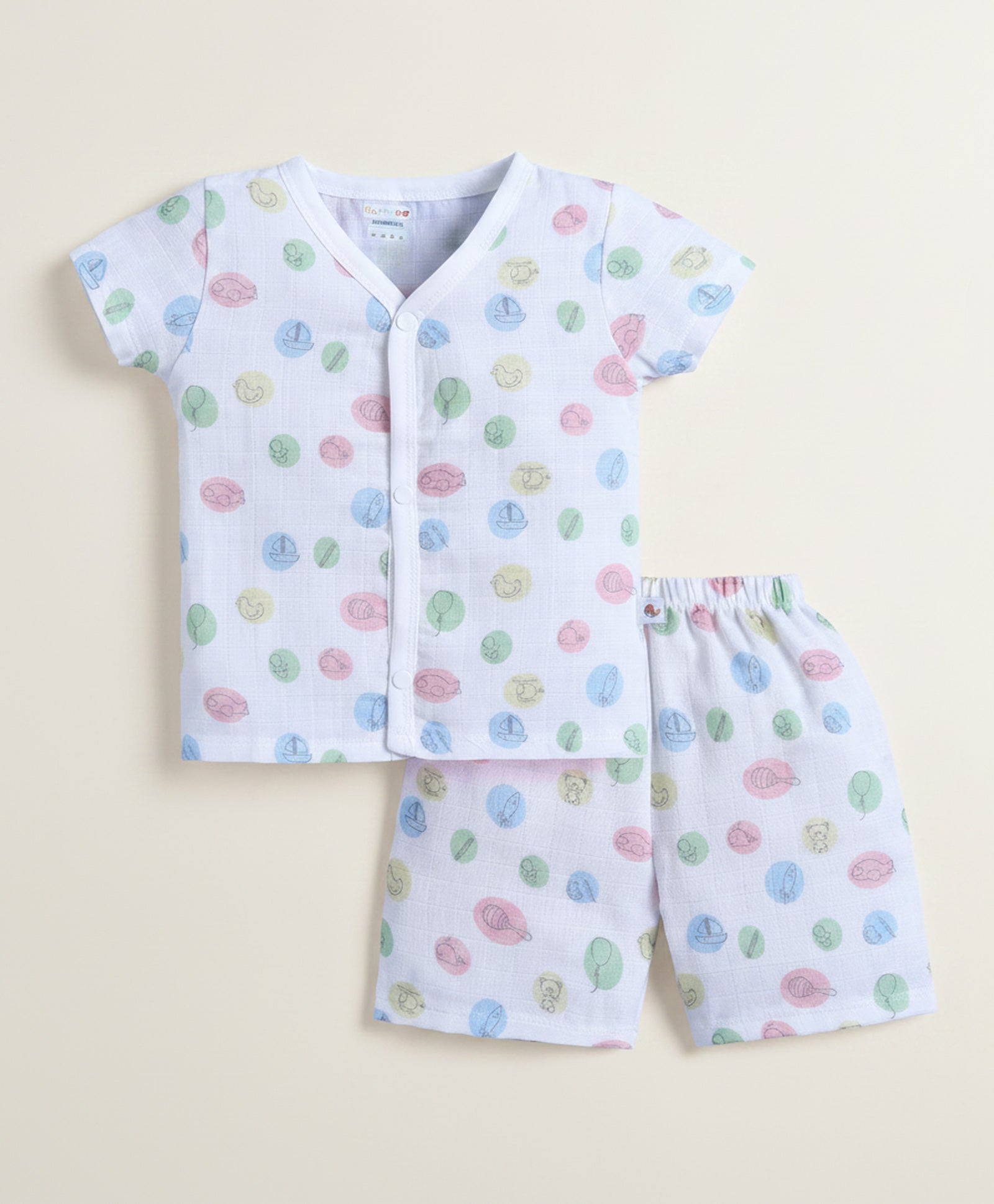 White Baby Boys Half Sleeves Pure Cotton Muslin Jabla & Short Set
