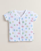Bumzee White Graphic Print Muslin Jabla & Short Set, Half Sleeves, Cotton Muslin