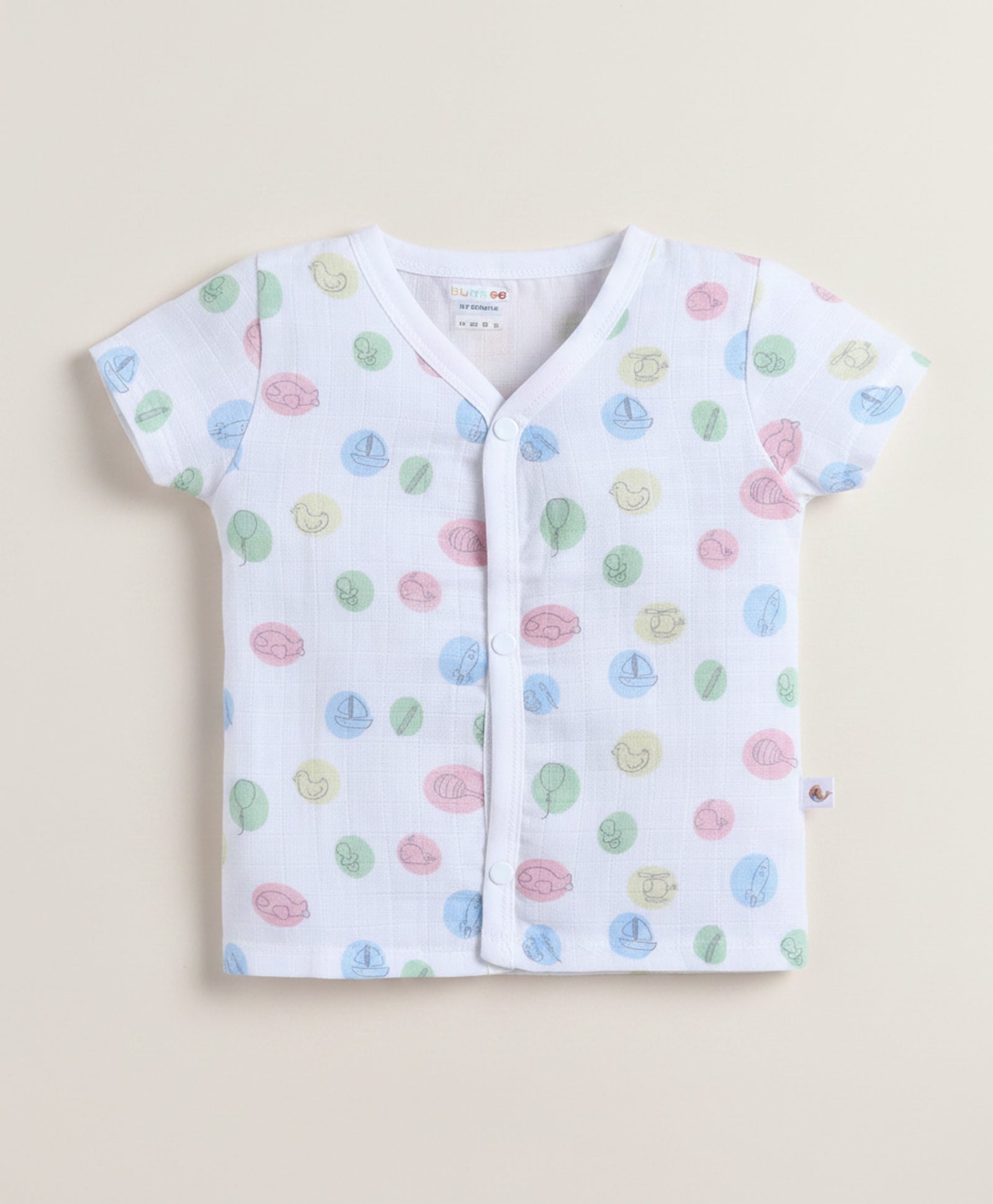 White Baby Boys Half Sleeves Pure Cotton Muslin Jabla & Short Set