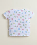 Bumzee White Graphic Print Muslin Jabla & Short Set, Half Sleeves, Cotton Muslin