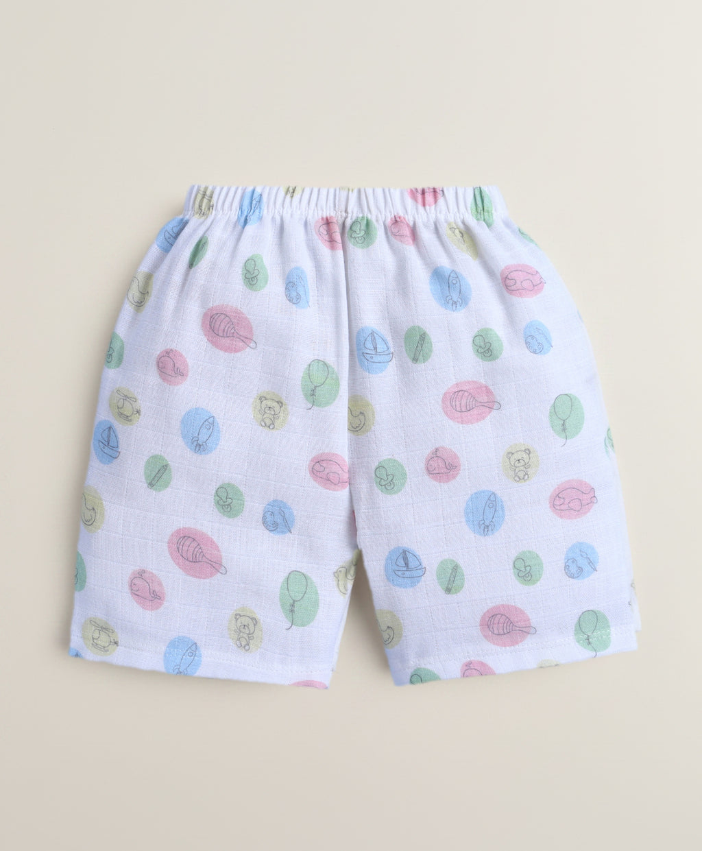 Bumzee White Graphic Print Muslin Jabla & Short Set, Half Sleeves, Cotton Muslin