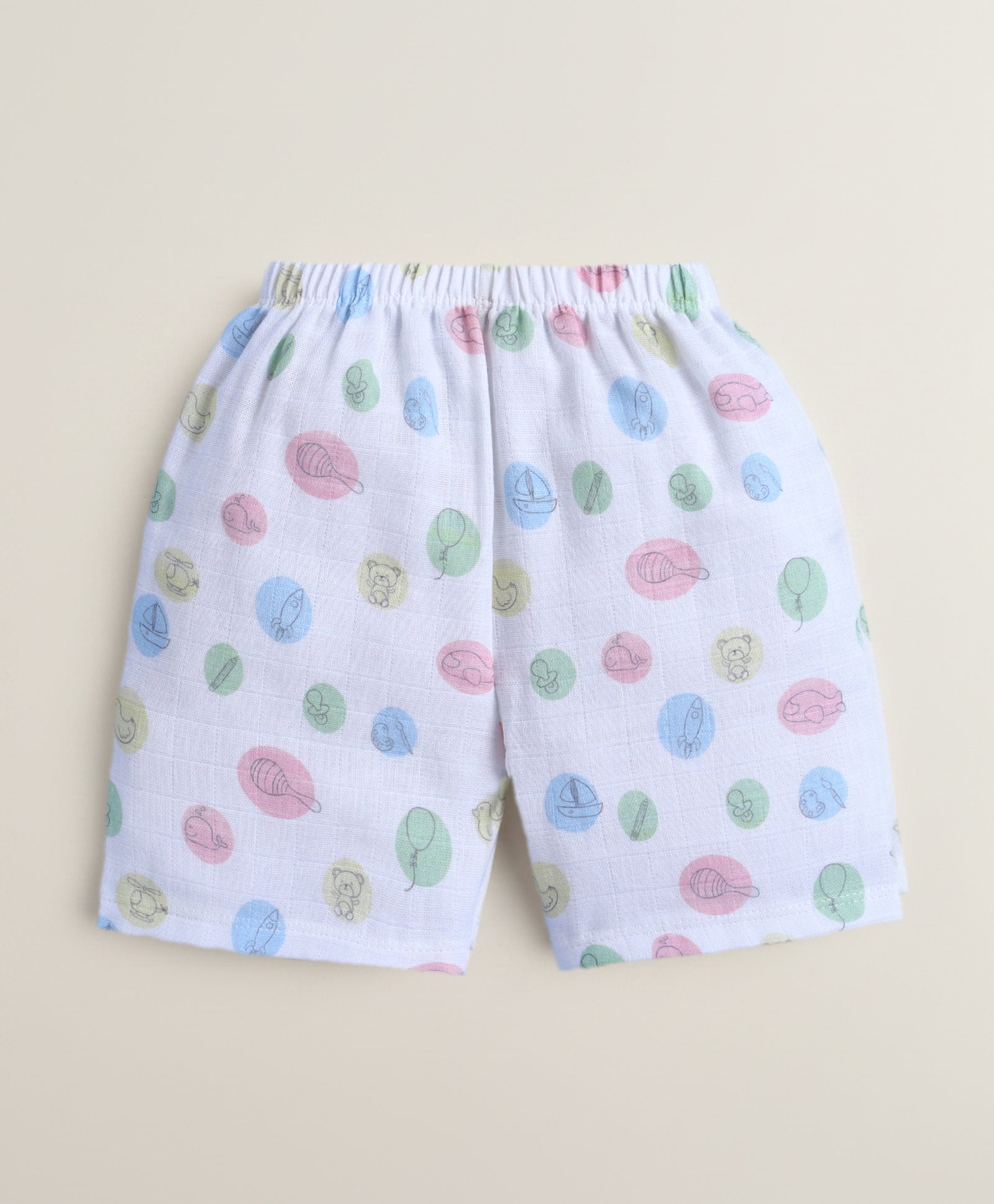 White Baby Boys Half Sleeves Pure Cotton Muslin Jabla & Short Set
