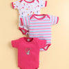 Pink & White Girls Half Sleeves Bodysuit Pack Of 3