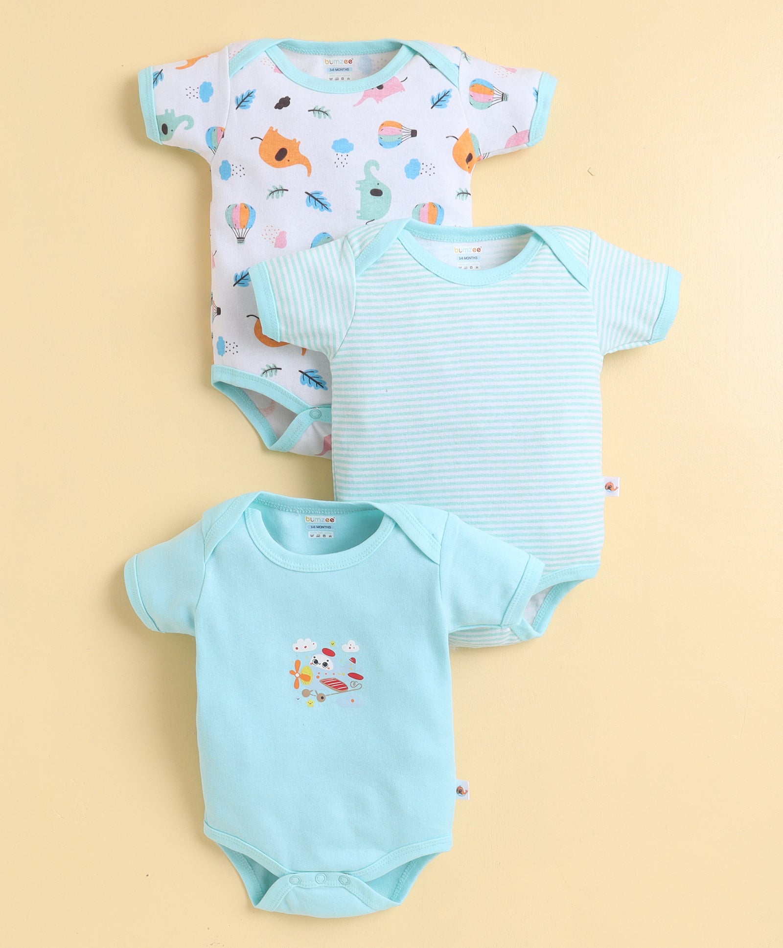 Mint & White Boys Half Sleeves Bodysuit Pack Of 3