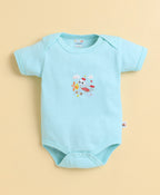 Bumzee Mint & White Animal Print Bodysuit, Pack of 3, Half Sleeves, 100% Cotton