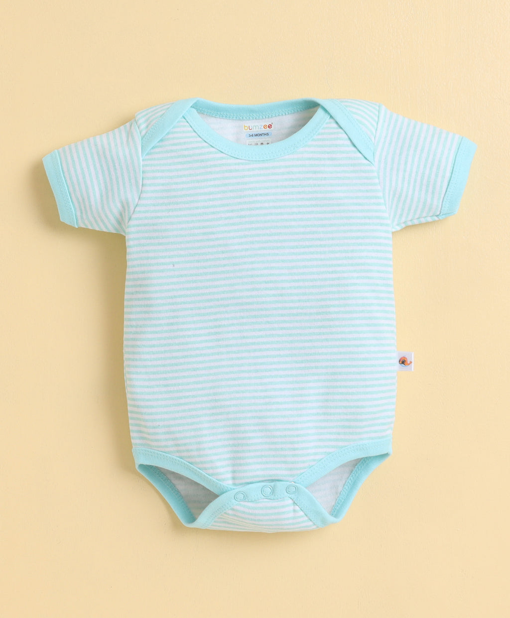 Bumzee Mint & White Animal Print Bodysuit, Pack of 3, Half Sleeves, 100% Cotton