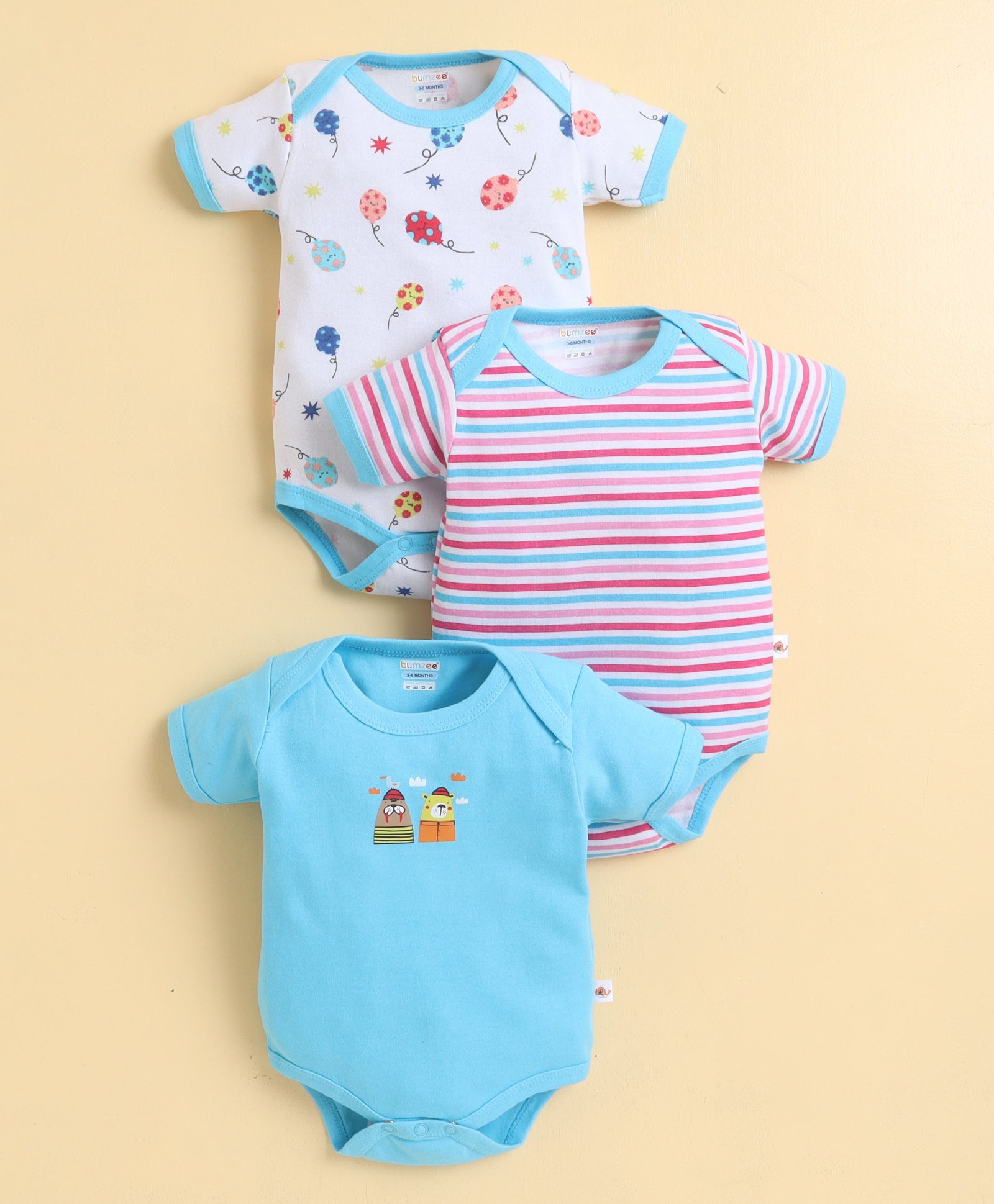 Blue & White Boys Half Sleeves Bodysuit Pack Of 3